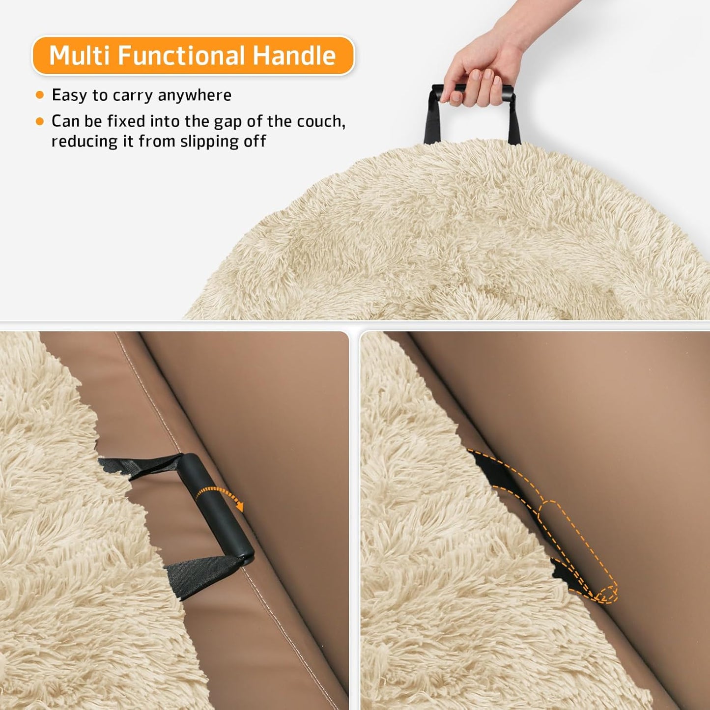 Calming Dog Bed Fluffy Plush Dog Mat for Furniture Protector with Removable Washable Cover for Large Medium Small Dogs and Cats (Small(35x31x5),Beige)