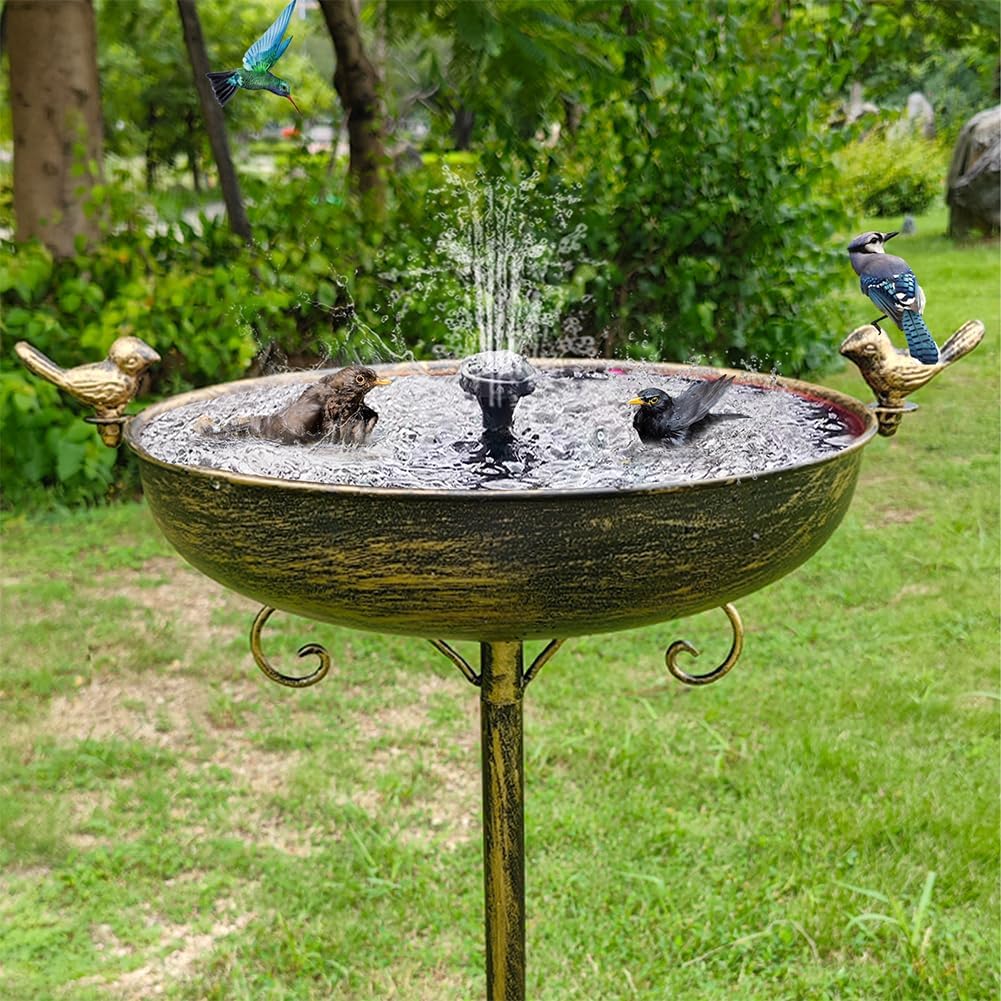 Bird Baths for Outdoor, 40 Inch High Vintage Metal Bird Bath with Cast Iron Bird Statues FreestandingBird Baths Birdfeeder Bowl for Outdoors Tray Patio Yard Lawn Decor