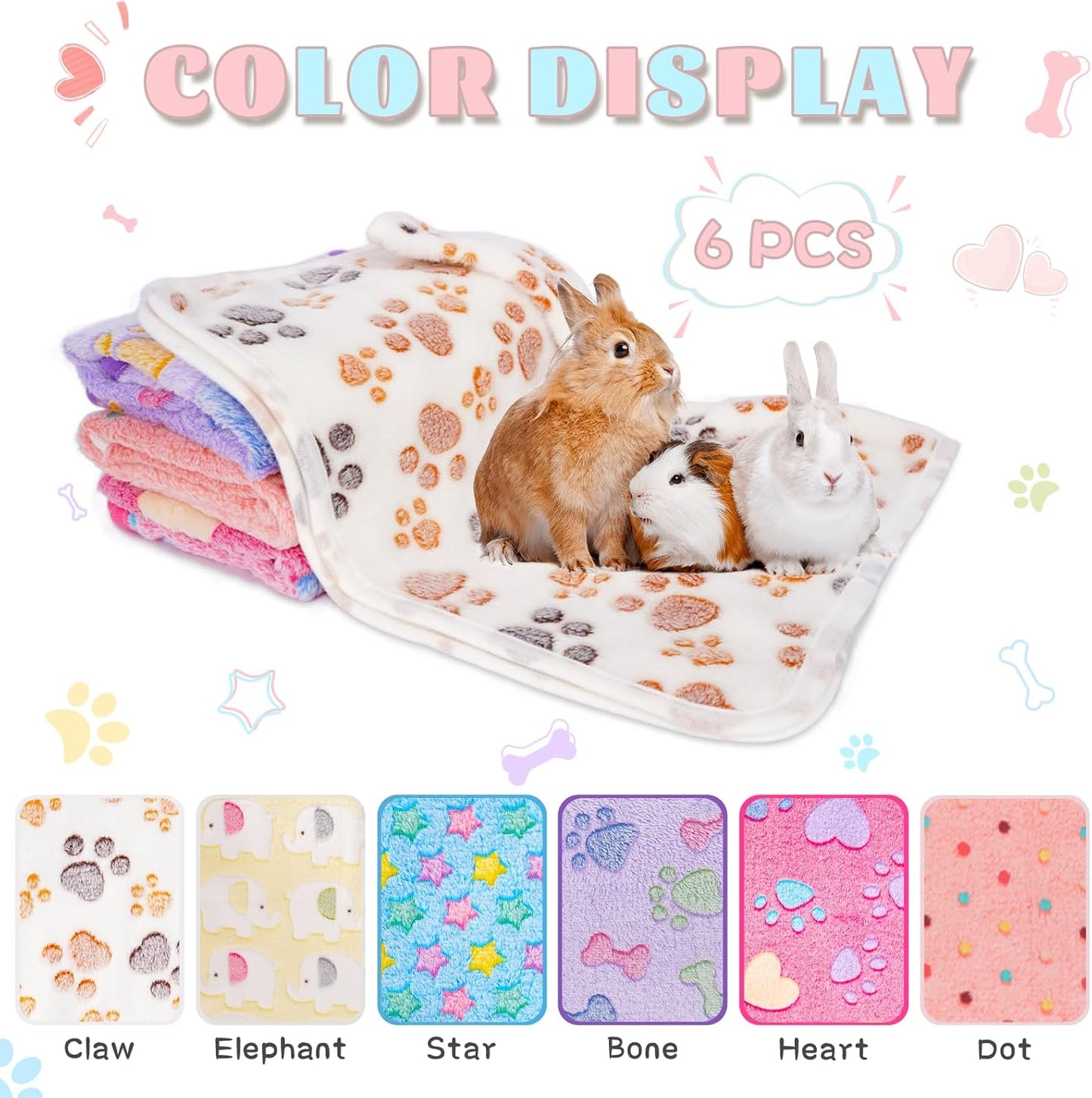 6 Pack Guinea Pig Cage Liner, Washable Guinea Pig Fleece Blankets Beding Accessories, Flannel Throw Warm Sleep Mat, Pet Pee Pads for Small Animal Hamster Rabbit Puppy Cat (Light Color, 26x14 Inch)