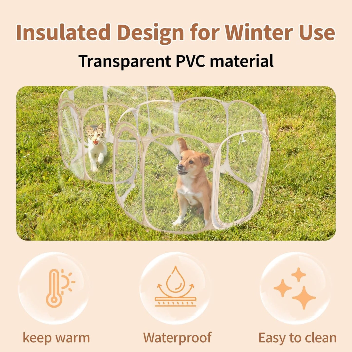 Cold Resistant Cat Playpen PVC Dog Playpen - Portable & Foldable Indoor Outdoor Puppy Playpen - Insulated 2-Room Dog TentCrate Cage Kennel, Playpen for Kitten, Small Animals Play Pen
