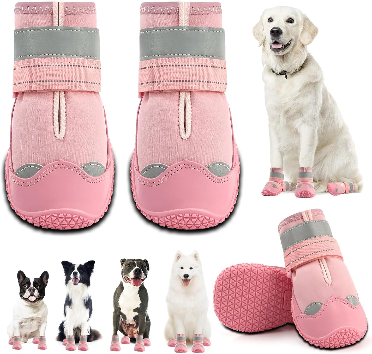 Dog Shoes for Large Dogs, Medium Dog Boots & Paw Protectors for Hardwood Floors, Outdoor Dog Booties for Hot Pavement Winter Snow Hiking, Waterproof Dog Shoes with Reflective Strips Size 5