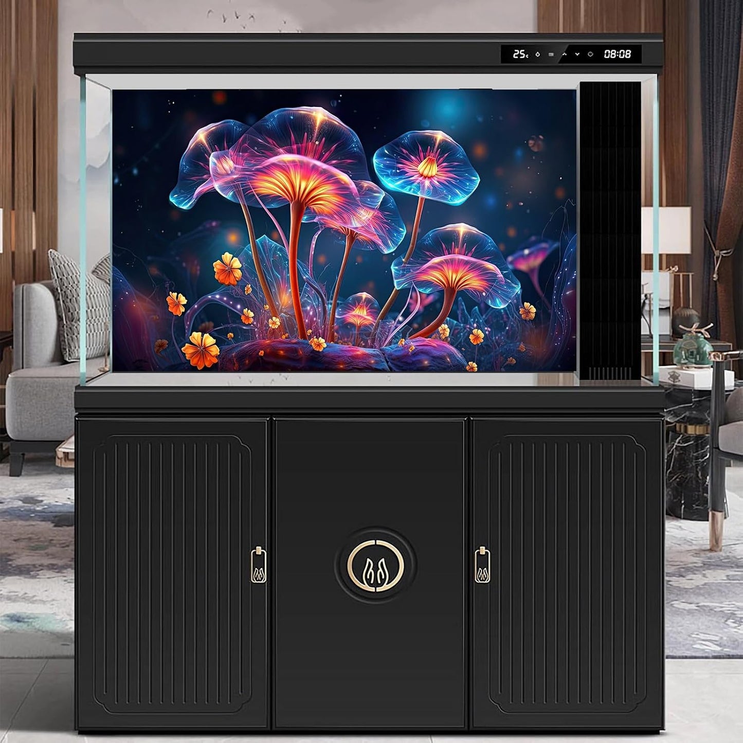 Flower Aquarium Background Modern Style Bluebell Blooming Flower Floral Design Terrarium Background Mysterious Elegant Glowing Fantasy Flower Fish Tank Backdrop Poster Decorations Vinyl 72x16in