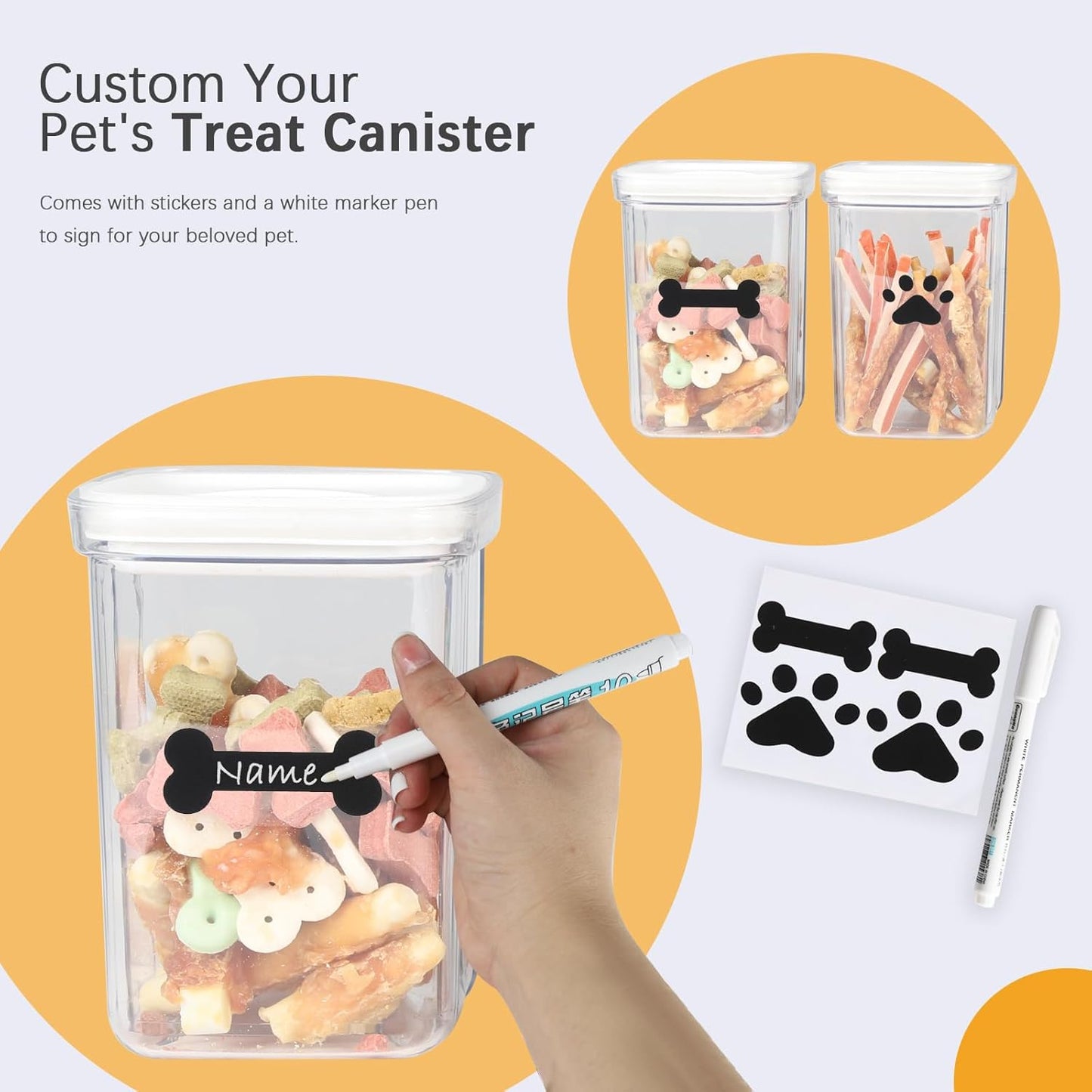 Dog Treat Container for Countertop,2pack Dog Treat Jars,Cat Treat Jars,Pet Food Treat Organizer,Pet Food Storage For Puppy Kitten-Dog Treat Station Dog Food Box Set With Handle- Paw Print