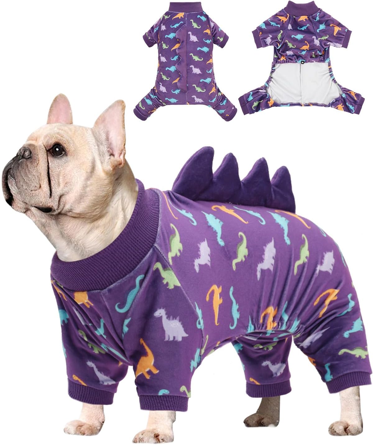 CuteBone Dinosaur Costume Dog Pajamas, Stretchy Spandex Crystal Velvet Sleepwear Coat for Small Dogs, Soft & Warm Pet Outfit Clothes for Cold Weather, Cozy Pullover Design COSP04L