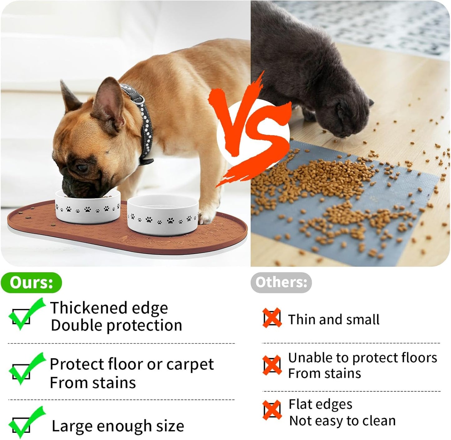 KPWACD Pet Placemat for Dog and Cat, Anti-Slip Waterproof Dogs Feeding Bowl Mat Prevent Food and Water Overflow, Silicone Puppy Dish Mats Suitable for Small Medium Big Pets, Brown, 19" * 12"