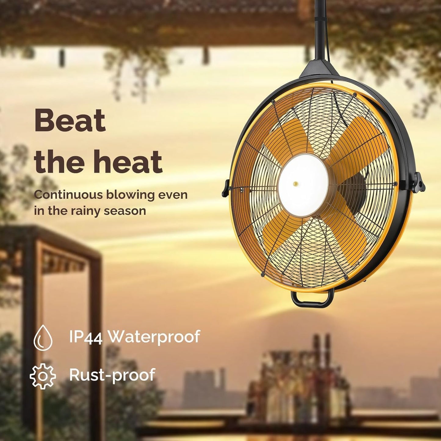 Orison 24.8'' Waterproof Outdoor Ceiling Fan, 6 Speed Ceiling Mounted Plug-In Cord Garage Fan with Remote&APP, 360-degree Manual Vertical Rotation, Hook hanging for Gazebo, Patio, Pergola (Yellow)