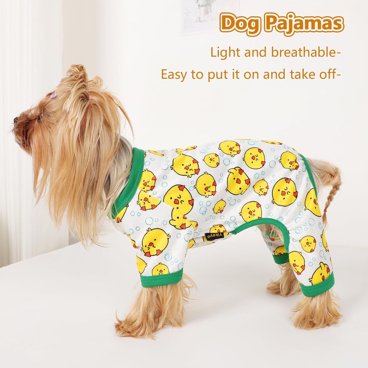 Dog Pajamas Small Sized Dogs Stretchable Summer Dog Clothes Pjs 4 Legs Girl Boy Cute Soft Puppy Outfits Doggie Cat Jammies Jumpsuit Sleeper for Pet, Duckling, M