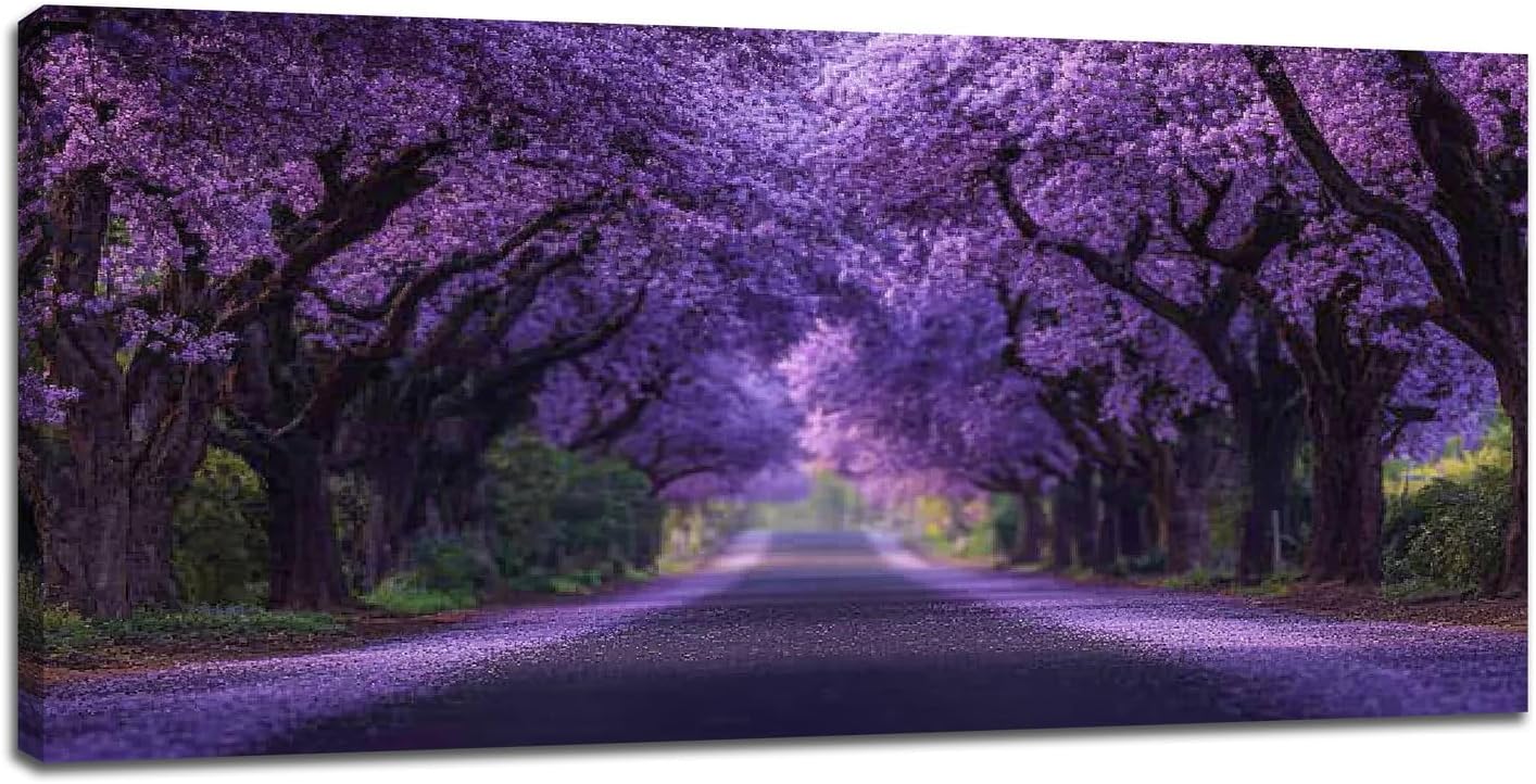 Large Purple Flower Wall Art Nature Landscape Canvas Living Room Floral Aesthetics Pictures Framed Prints Oversize Wall Decor Painting Artwork for Bedroom Dining Office Home 60"x30"