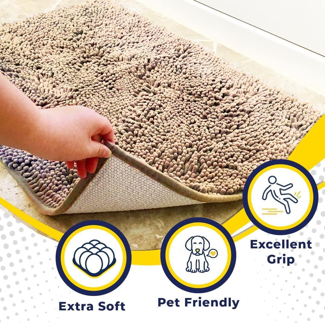 Muddy Mat® Original Dog Door Mat for Muddy Paws, Super Absorbent Microfiber, Non-Slip Washable Pet Rug, Quick Dry Chenille Entryway Carpet, Machine Washable Indoor Outdoor mat, Beige 24"x96"