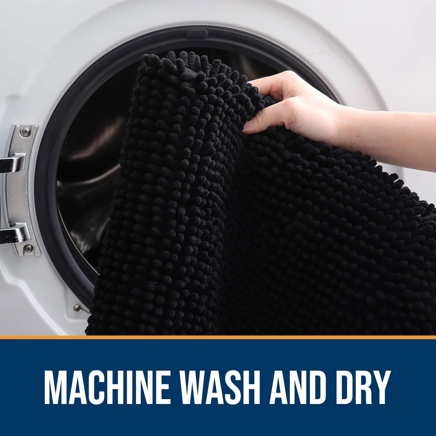 OLANLY Dog Door Mat for Muddy Paws 34x21, Absorbs Moisture and Dirt, Absorbent Non-Slip Washable Doormat, Quick Dry Chenille Mud Mat for Dogs, Entry Indoor Entryway Carpet for Inside Floor, Black