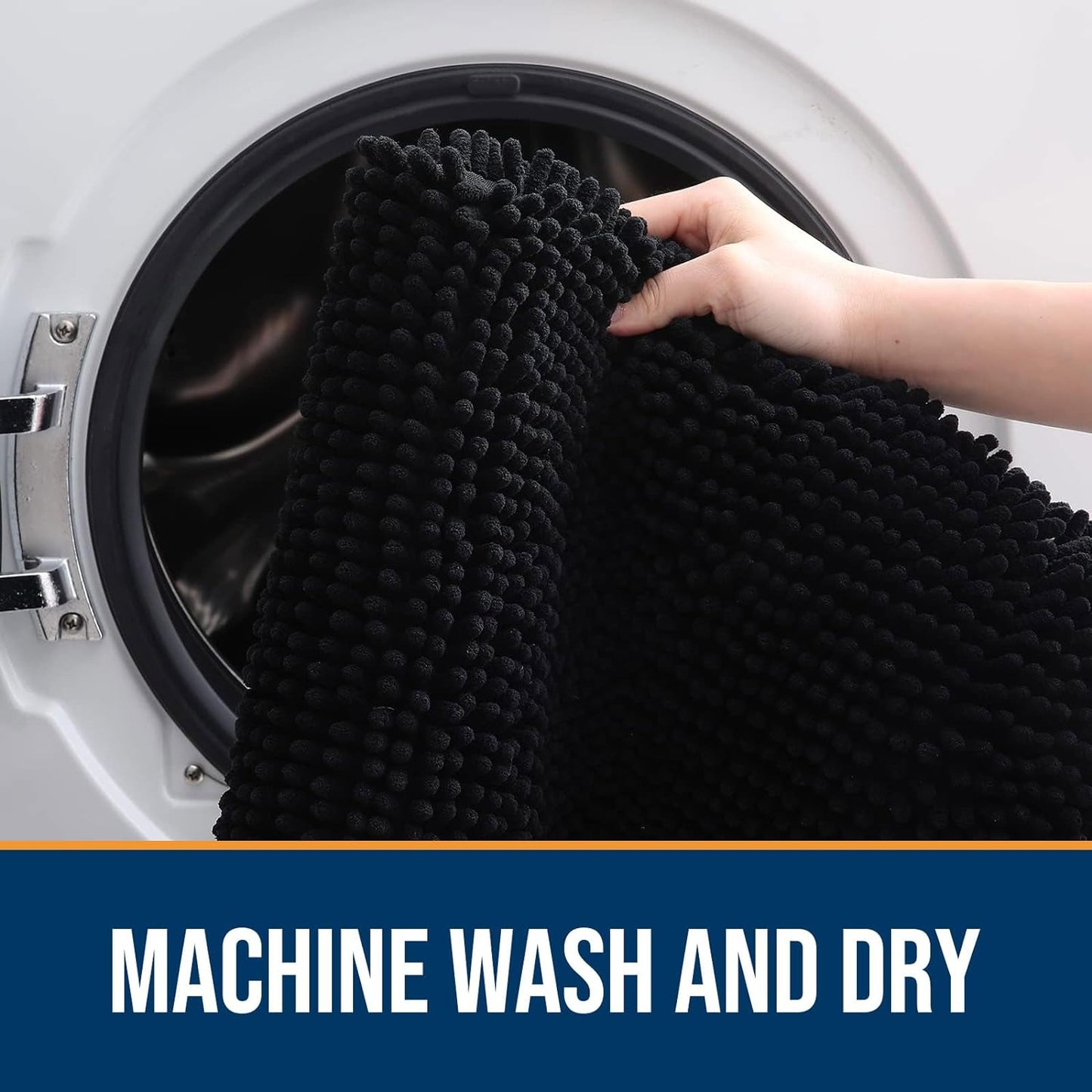 OLANLY Dog Door Mat for Muddy Paws 40x24, Absorbs Moisture and Dirt, Absorbent Non-Slip Washable Doormat, Quick Dry Chenille Mud Mat for Dogs, Entry Indoor Entryway Carpet for Inside Floor, Black