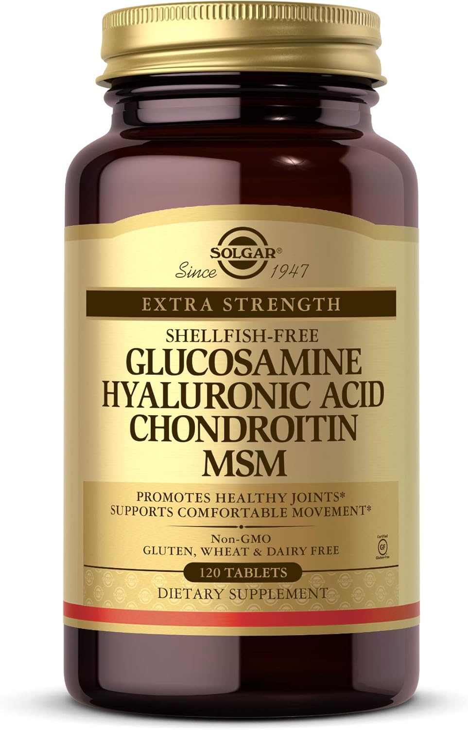 Solgar Glucosamine Hyaluronic Acid Chondroitin MSM, 120 Tablets - Supports Healthy Joints - Supports Range of Motion & Flexibility - Extra Strength, Shellfish Free - Non-GMO, Gluten Free - 40 Servings