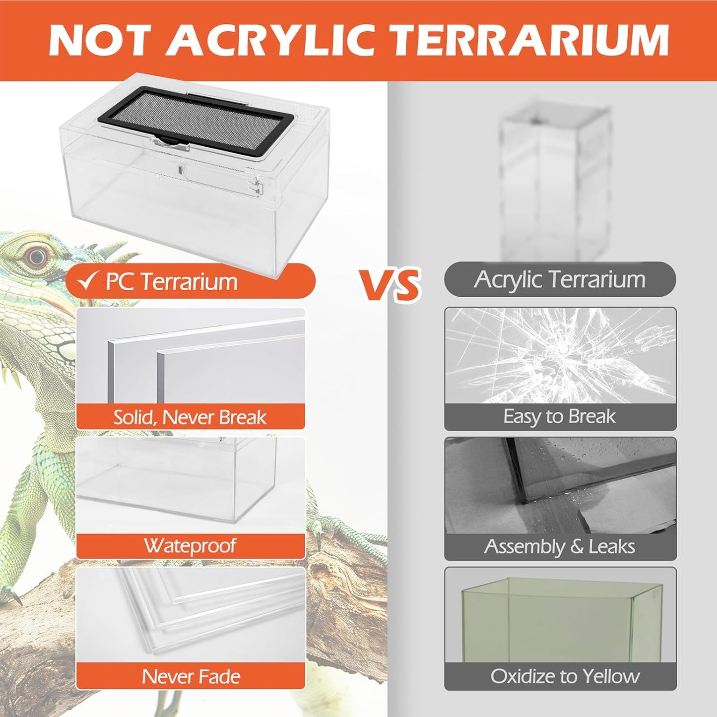 AZV Reptile PC Tank Terrarium Amphibian Turtle Tank Starter Kit Habitat Enclosure Cage 7x11x5 inch for breeding Lizards,Turtles,Corn Snakes,Chameleons,Frog,Crested Leopard Geckos,Spider,Hermit Crab