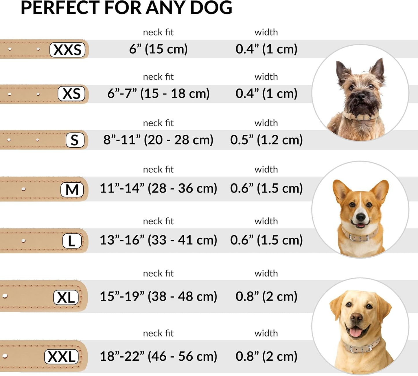 CollarDirect Rolled Leather Dog Collar, Soft Padded Round Puppy Collar, Handmade Genuine Leather Collar Dog Small Large Cat Collars 13 Colors (13-16 Inch, Beige Smooth)