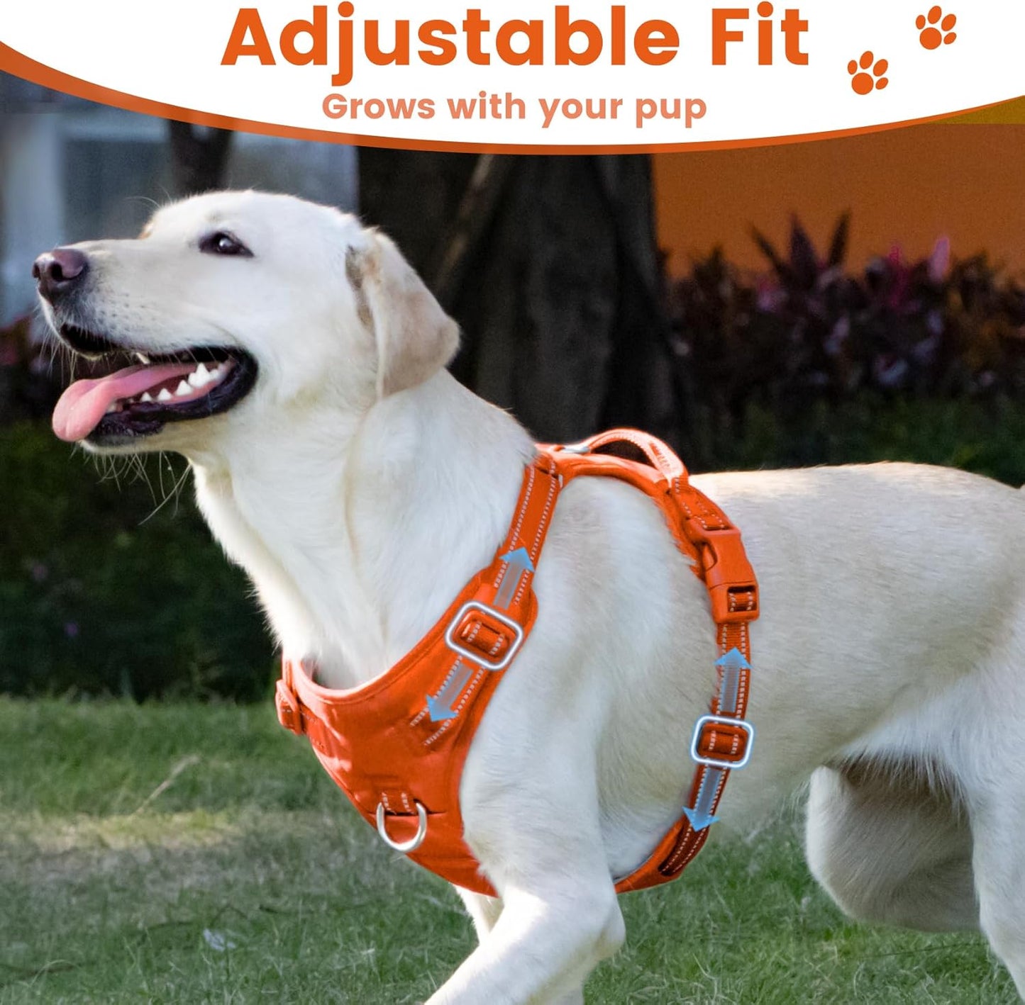 No Pull Dog Harness, Reflective Puppy Vest for Small Medium Large Sized Dog(Orange,L)