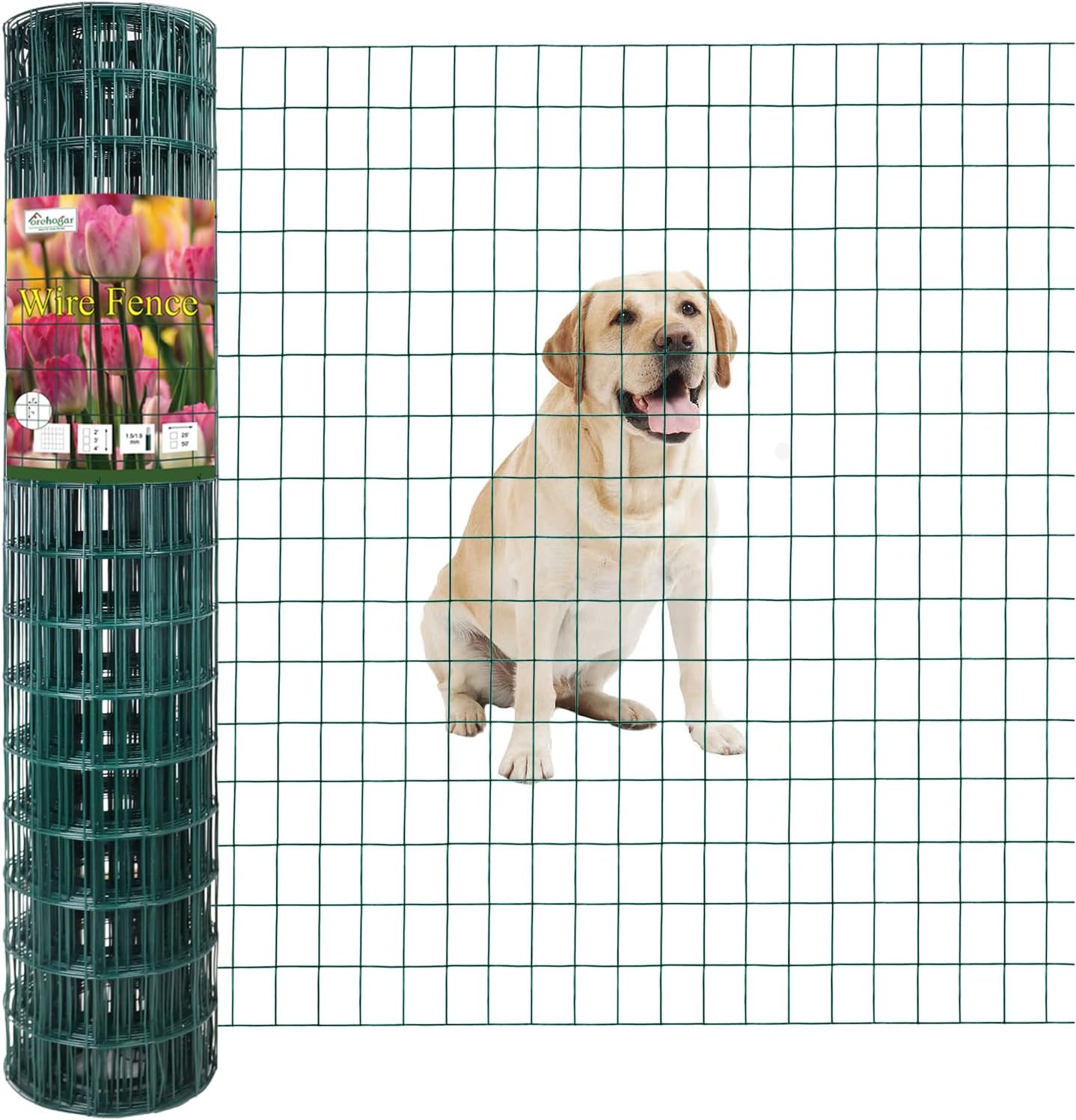 Green PVC Coated Welded Wire Fence 48 Inch x 50 Foot, 2 Inch x 3 Inch 16GA, Garden Border Fencing Roll Vinyl Coating Metal Wire Mesh for Yard Vegetable Plant Protection Poultry Netting