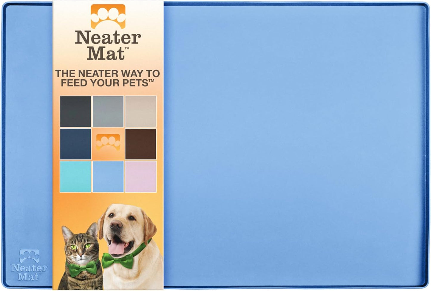Neater Pet Brands Neater Mat Pet Mats for Food and Water, Cat & Dog Bowl Mat Waterproof Silicone, Feeding Tray, Dog Food Mats for Floors, Placemat w/Raised Edge for Under Bowls, 24" x 16", Light Blue