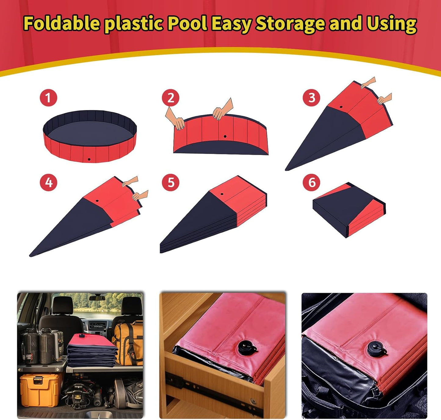 Foldable Dog Pool, 55" x 12" Kiddie Pool with Hard Plastic, Non-Slip Dog Bath Tub for Outdoor Backyard, Collapsible Dog Swimming Pool for Kids Dogs Pets (Red)