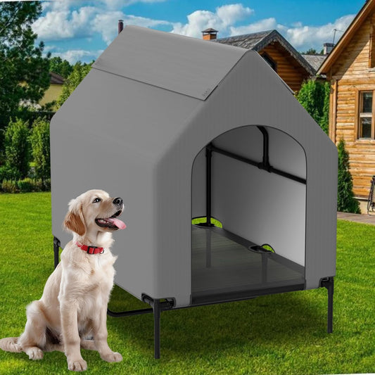 48” Extra Large Dog House-2-in-1 Extra Large Dog House with 8.5” Elevated Dog Bed-Weatherproof Waterproof Outdoor Dog House,Easy to Clean