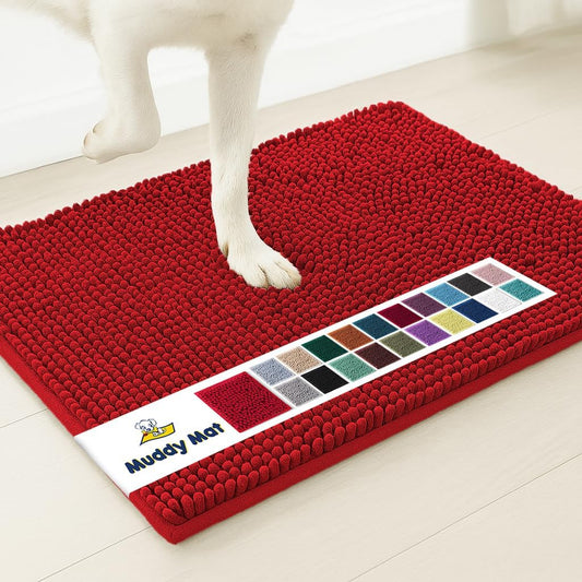 Muddy Mat® Shown on TV – Super Absorbent Door Mat Indoor, Microfiber Quick Dry Chenille Entryway Rug, Non-Slip Front Door Mat, Indoor Mats for Entryway, Machine Washable Pet Rug, Red 24"x36"