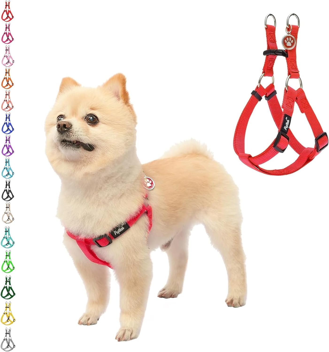 PUPTECK No Pull Dog Harness Soft Adjustable Basic Nylon Step in Puppy Vest Outdoor Walking with ID Tag Red