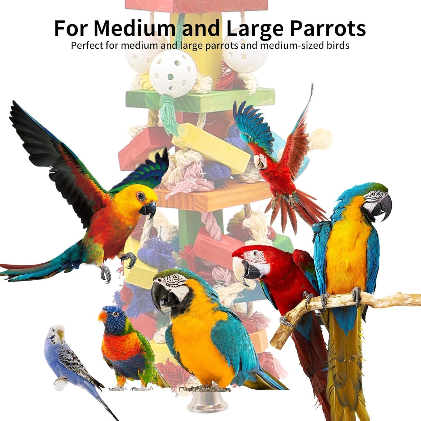 Bird Toys for Parrots, Parakeet Toys Natural Woode Parrot Toy for Large Medium Parrots Bird Shredding Chew Toy for Macaw, Cockatoos, Cockatiels,Budgie