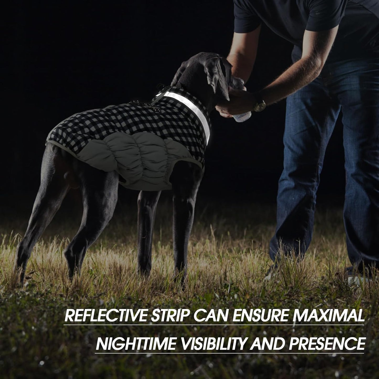 FUAMEY Dog Coat for Large Dogs,Waterproof Dog Winter Jacket with Harness Built in Puppy Cold Weather Coats Reflective Pet Vest with Zipper Warm Fleece Dogs Snowsuit Windproof Checkerboard XL