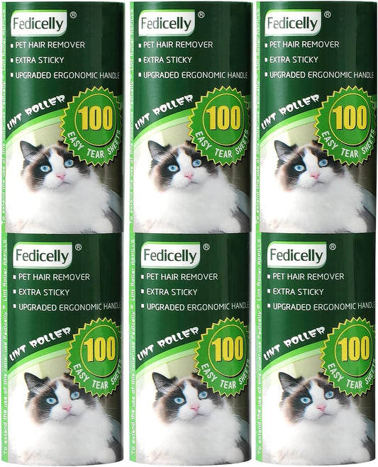 Fedicelly Lint Rollers Pet Hair Extra Sticky Refills,Mega Value Set 600 Sheets for Cat and Dog Hair Removal,100 Sheets Per Roller (Pack of 6)
