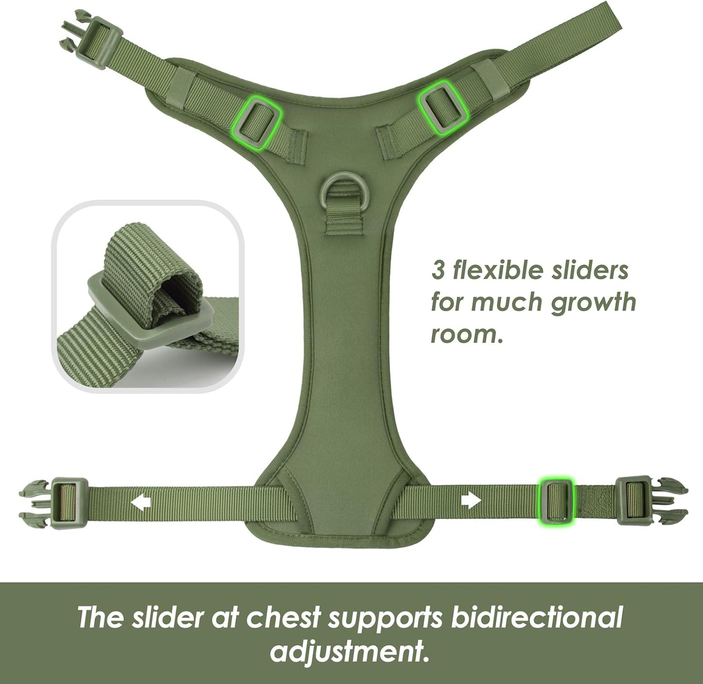 No Pull Dog Harness, Puppy Vest with Front Clip for Small Medium Large Sized Cute Dog (Misty Green,L)