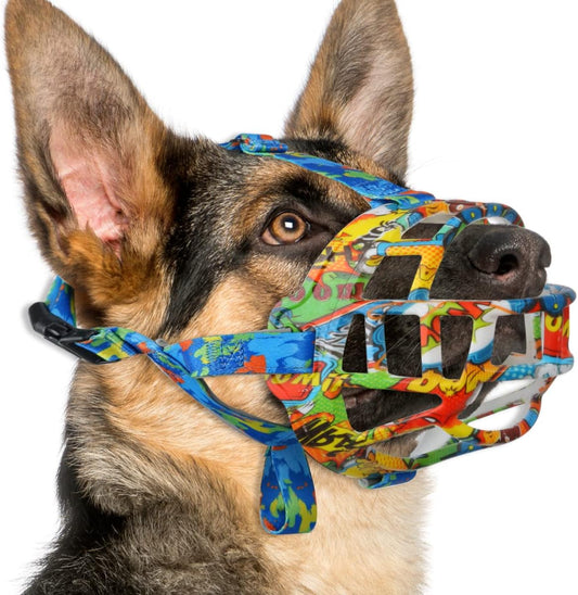 BARKLESS Dog Muzzle, Silicone Basket Muzzle for Small Medium Large Dogs, Soft Cage Mouth Cover Prevent Biting Chewing, Allow Drinking Panting, Suitable for German Shepherd
