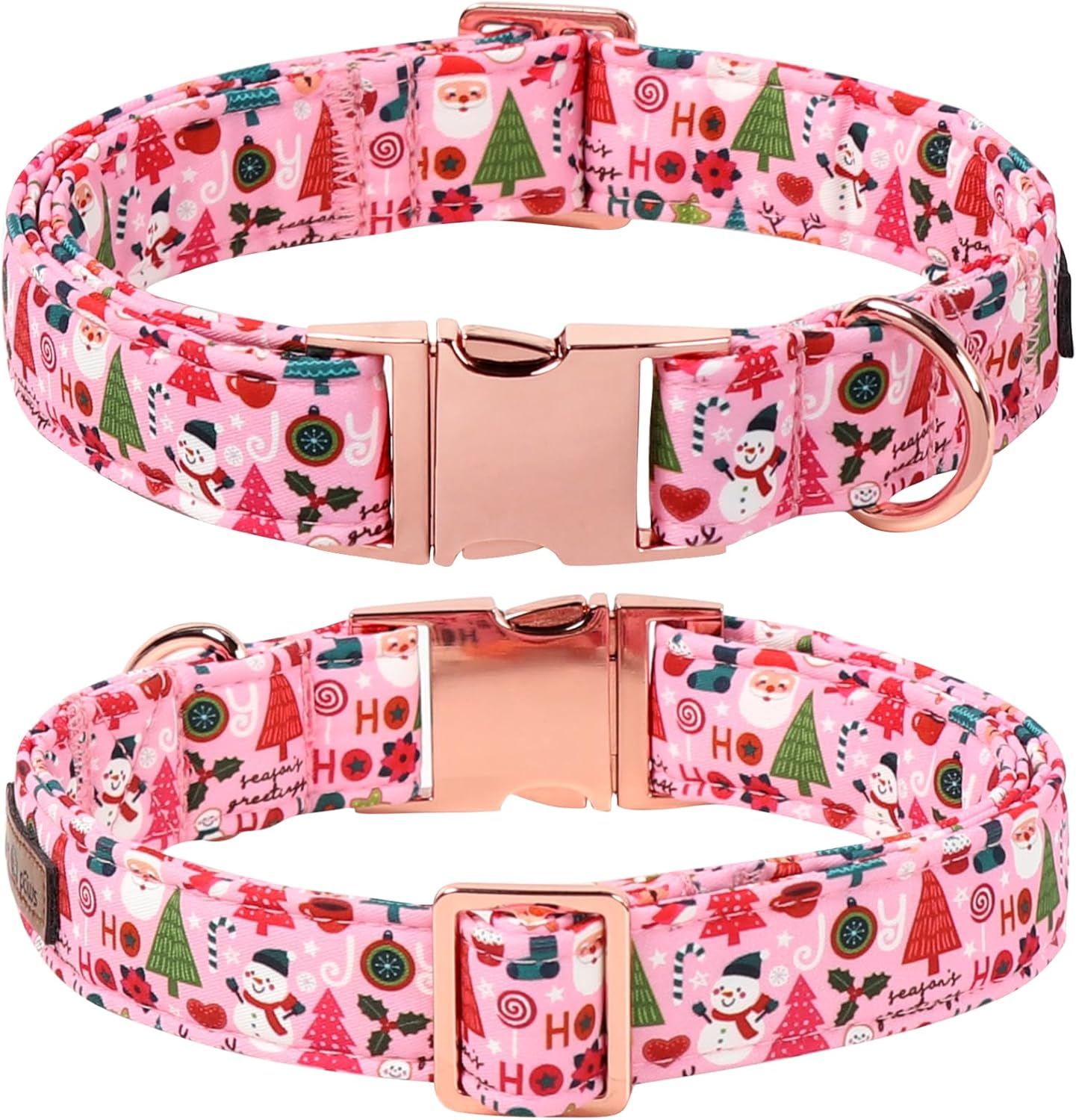 Lionet Paws Christmas Dog Collar with Bow tie,Cute Ho Christmas Tree Snowman Pink Dog Collar Bow Tie for Dogs and Cats Female, XS, Neck 8-12 inches