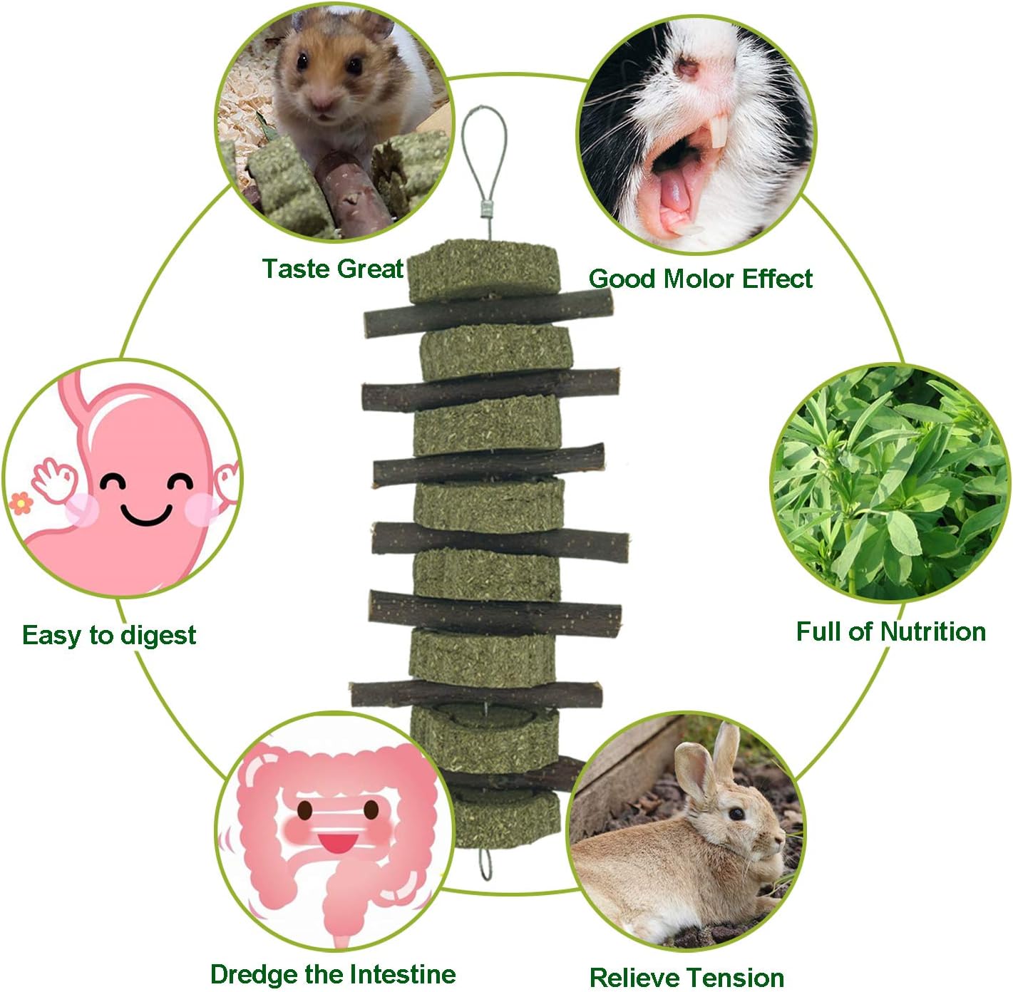 Rabbit Chew Toys for Teeth Grinding Bunny Treats 100% Natural Wood Timothy Grass Treats for Guinea Pigs Chinchillas Hamsters 4pcs