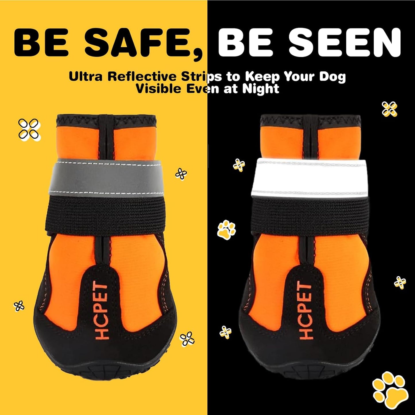 Hcpet Dog Shoes, Dog Boots for Large Dogs, Waterproof Dog Booties Paw Protector for Summer Hot Pavement, Winter Snowy Day, Outdoor Walking, Indoor Hardfloors Anti Slip Sole Orange Size 8