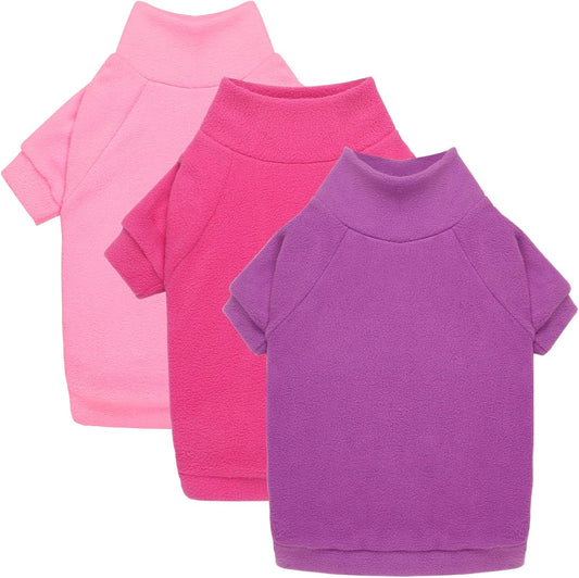3 Pack Dog Sweater Fleece Pet Clothes Turtleneck Soft Warm Sweatshirt Dog Sweaters for Small Dogs Puppy Sweater Boy Girl Pet(Pink+Hotpink+Purple,XS)