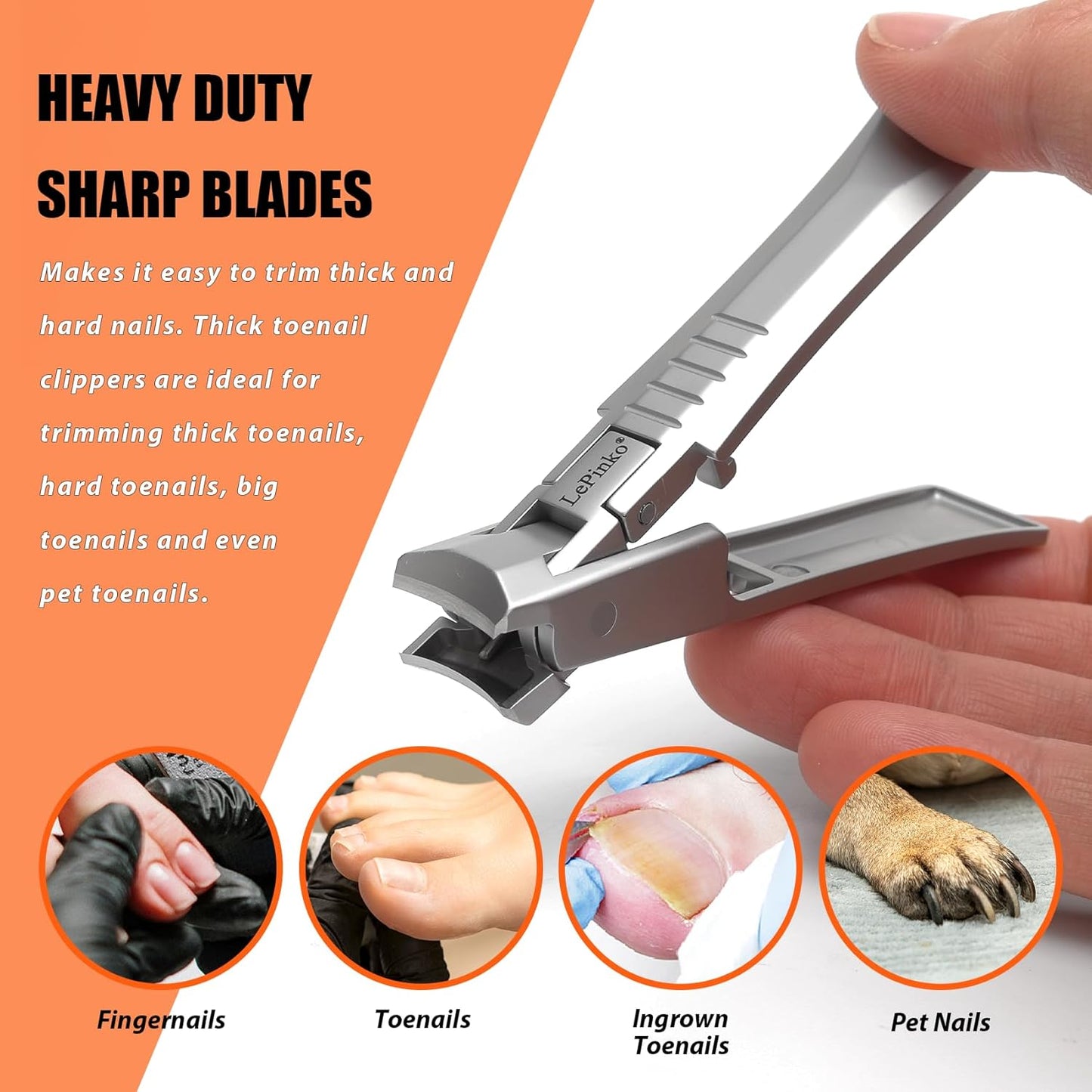 Nail Clipper for Thick Toenails and Fingernails, Portable Toenails Clippers for Seniors, Nail Cutter with Catcher, Nano Glass Nail Buffer, Gifts for Stocking Stuffers Men Women 2PCS