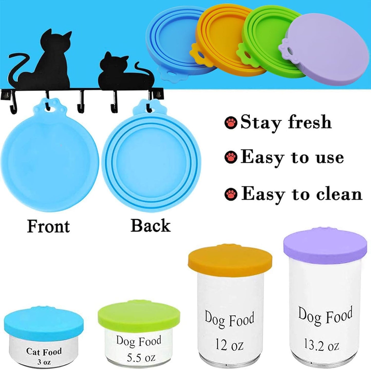 Food Can Covers/4 Pack/Universal BPA Free Silicone Dog Cat Food Can Lids for Dog and Cat Food/Fits All Standard Size Dog and Cat Can Tops for Pet Food Storage(Mix Color2)