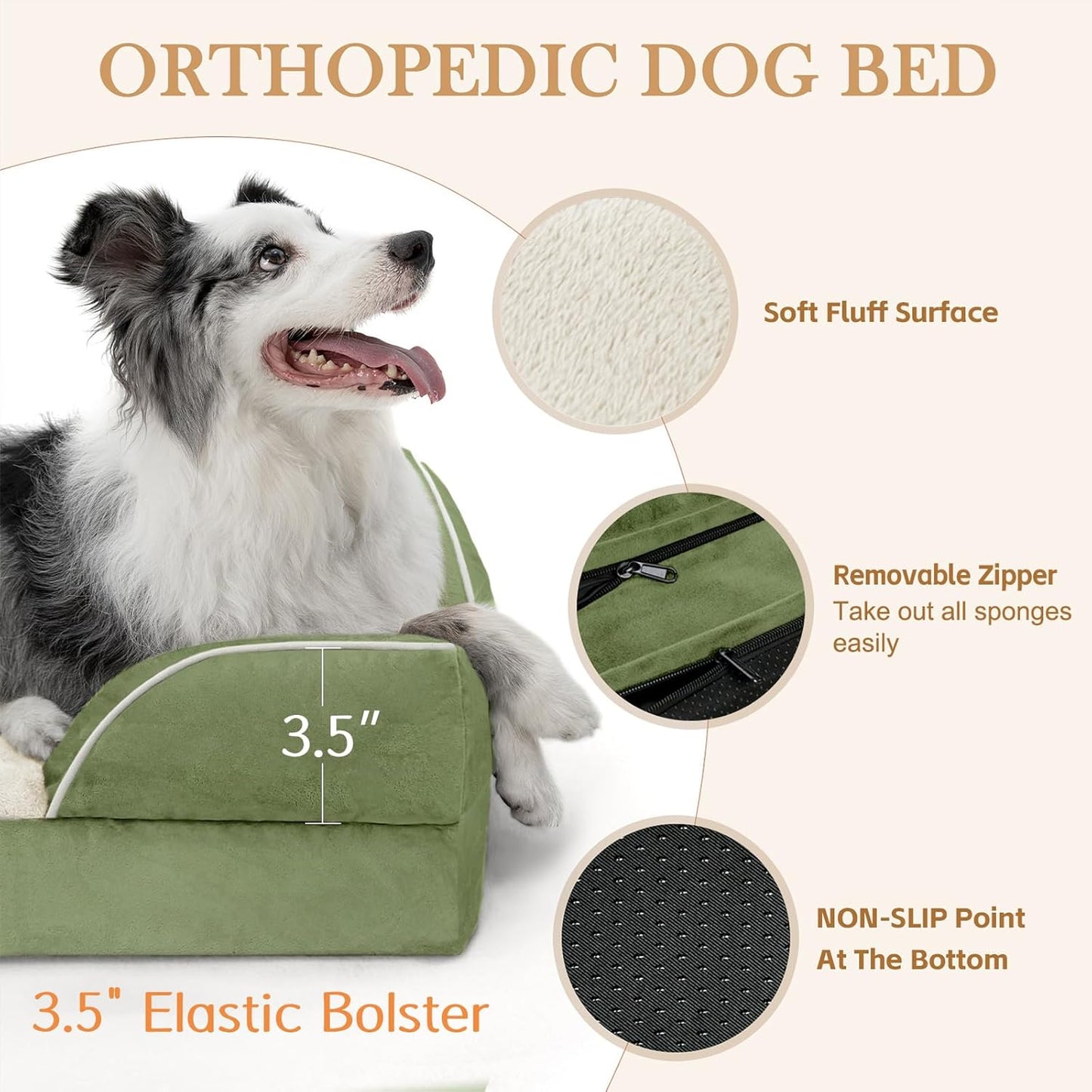 Comfort Expression Small Dog Beds Waterproof Orthopedic Foam Dog Sofa Beds for Small Dogs Comfy Pet Bed with Washable Removable Cover & Non-Slip Bottom(X-Small,Light Green)