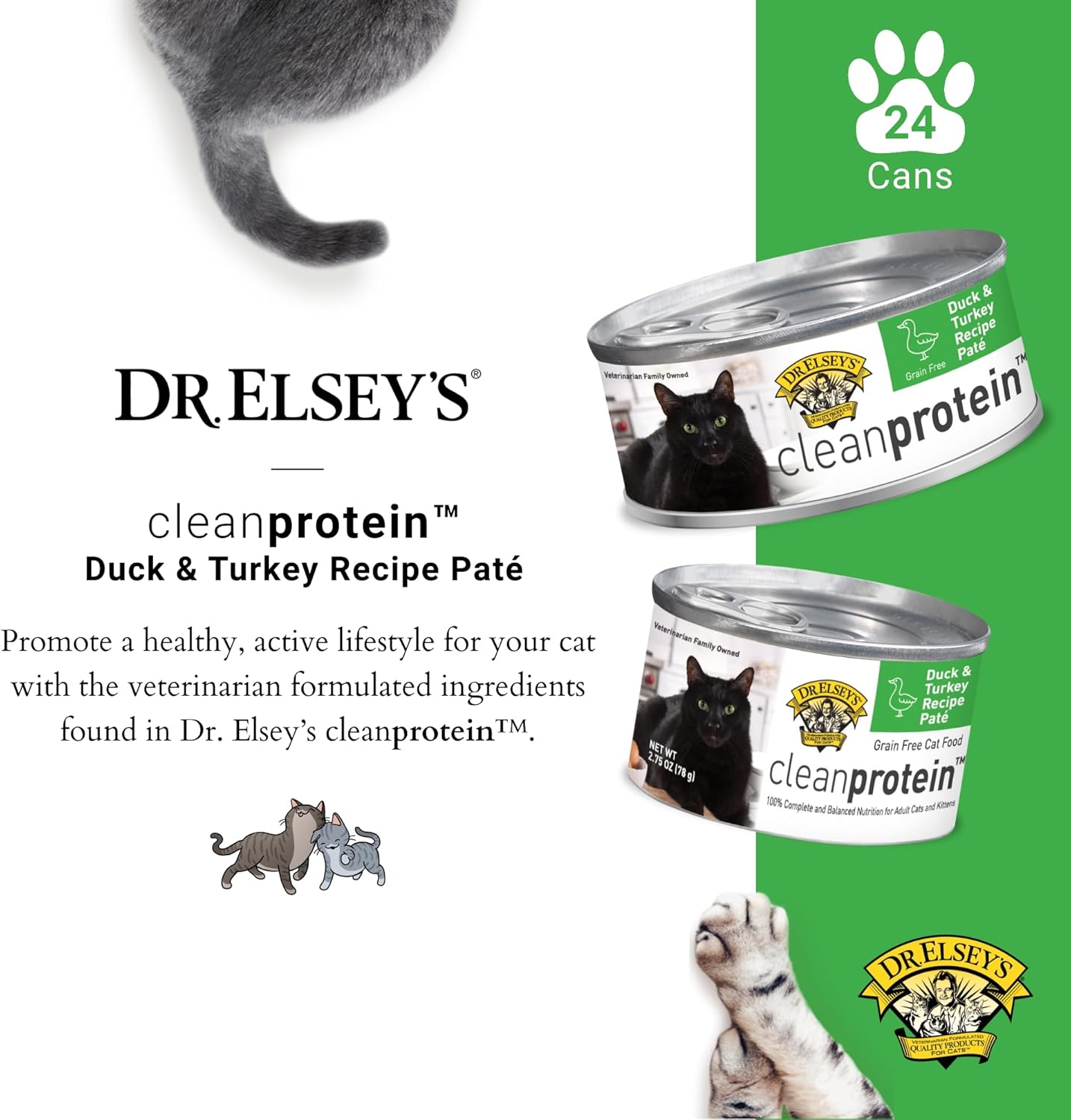 Dr. Elsey's cleanprotein Duck & Turkey Recipe Wet Cat Food (Case of 24), 2.75 oz Canned Food