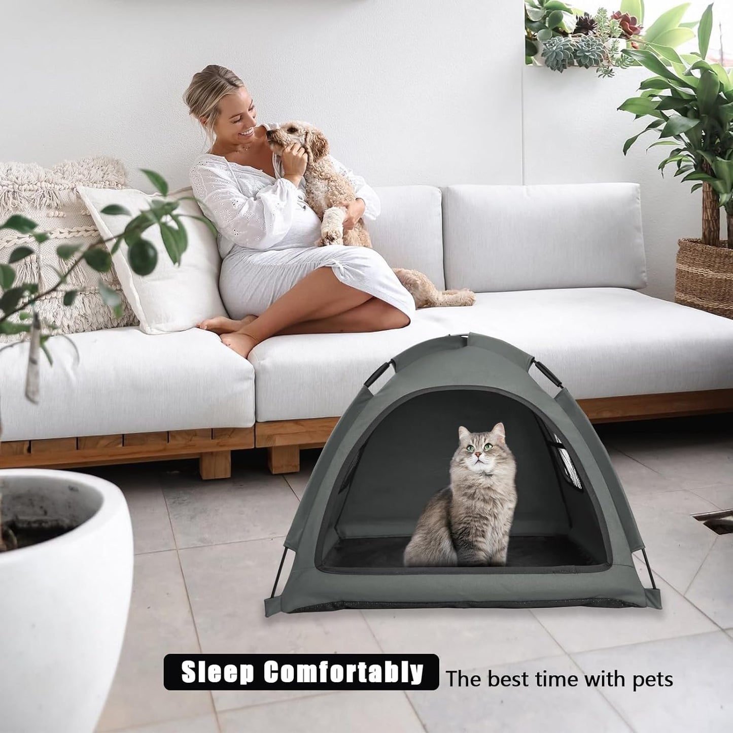 Grey Cat Tent House、Cat's Nest, Portable Indoor/Outdoor Pet Tent House for Cats, Puppies and Other Small Animals