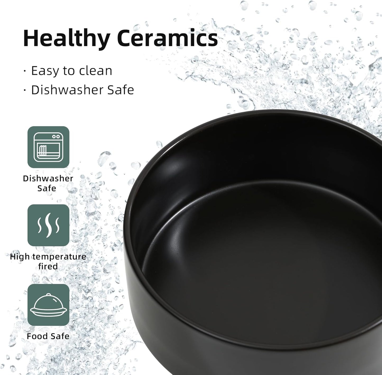 Ceramic Dog Bowl, Food and Water Bowl for Medium Breed Dog, Pet Bowl for Replacement (7.3 inch, Single Bowl, Black)