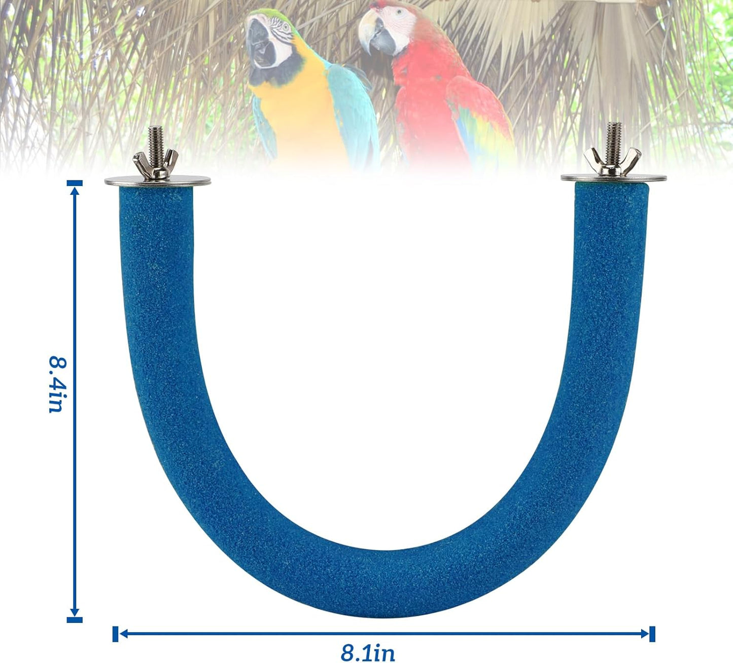 Rypet U Shape Parrot Perch Stand Toy for Paw Grinding Clean Stick Exercise, Rough-Surfaced Quartz Bird Perch Standing Cage Accessories for for Small Parakeets Cockatiels Conures Macaws Finches(Blue)