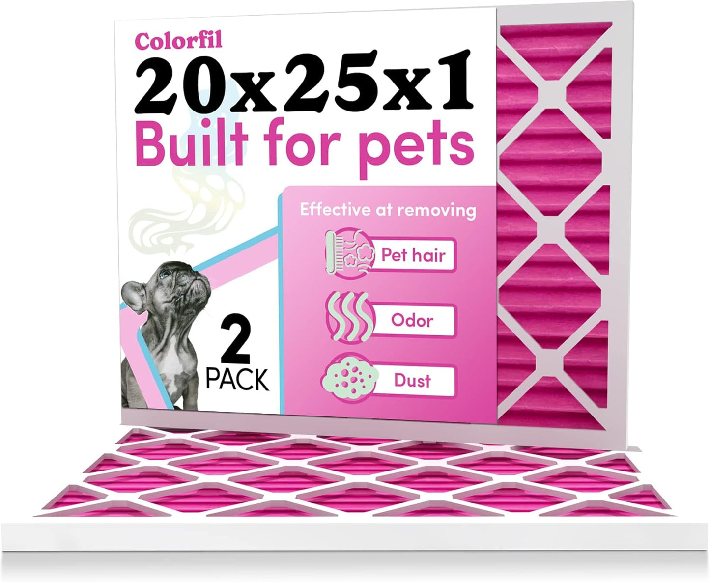 Colorfil 20x25x1 Air Filter (2-Pack) | Made in the USA | Color Changing | Remove Cat and Dog Odor | MERV 8 for Pet Hair Dander and Dust | 19.5"x24.5"x0.75" Exact Size
