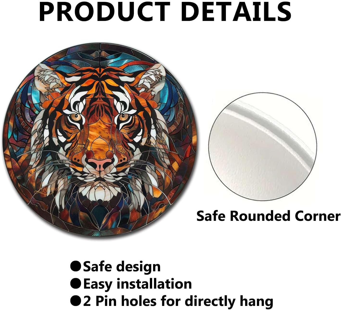 Lygond Metal Sign Tin Sign Circular Stained Glass Tigle Tin Signs Gardening for Yard 12×12 Inches