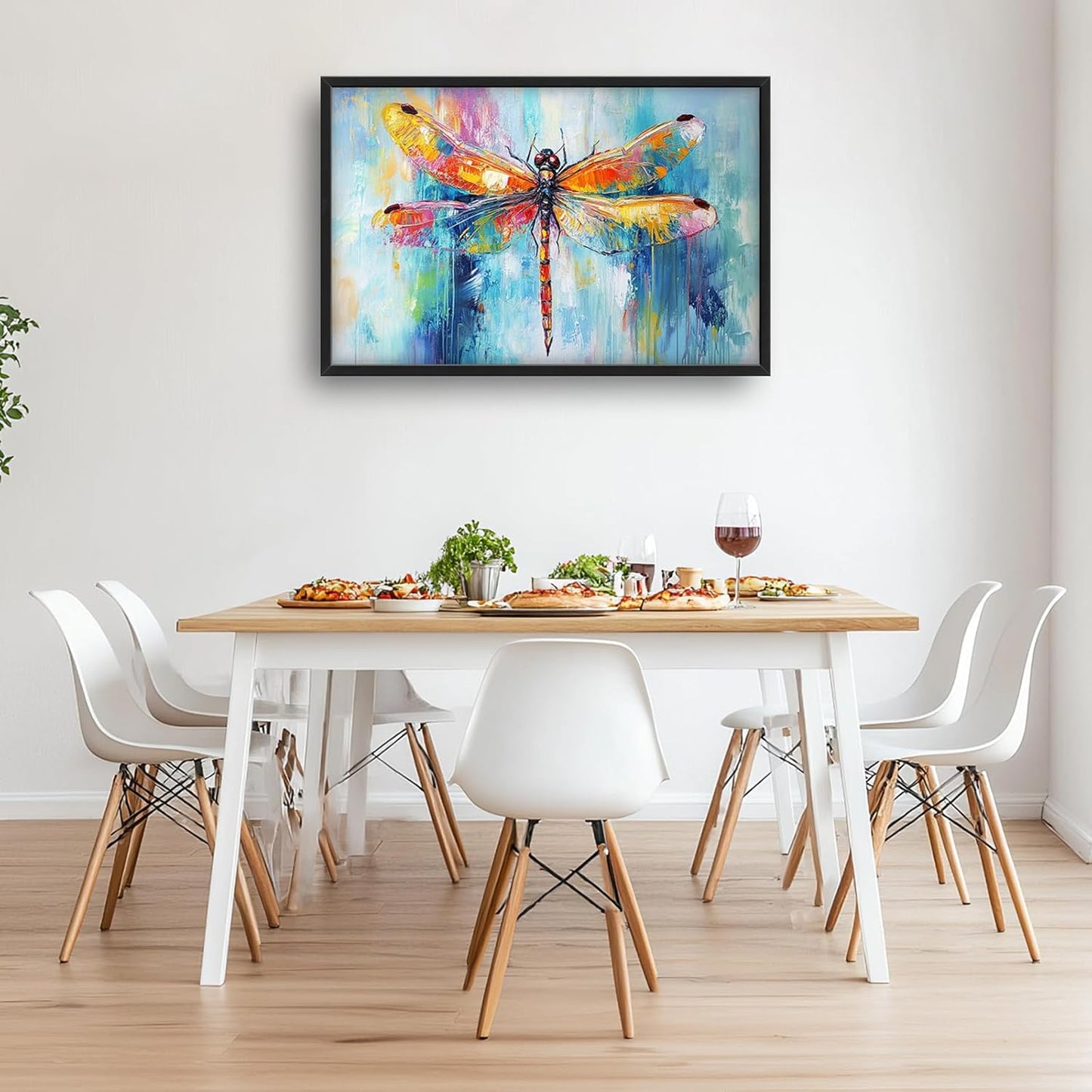 Extra Large Abstract Dragonfly Framed Wall Art for Living Room,Oversized Colorful Dragonfly Pictures Wall Decor,Teal Canvas Print Painting Modern Artwork Bedroom Office Bathroom 36L" x 24W"