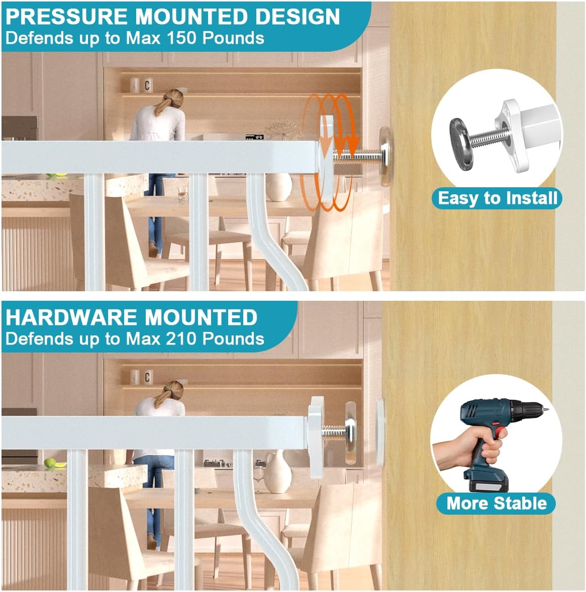 Extra Wide Dog Gate for Doorways 62.6-72 in, Walk Through Long Baby Gates for Large Openings, No Drill Child Safety Gate for Pets Kids Toddler, Doggy Barrier Indoor Metal, 30" Tall White