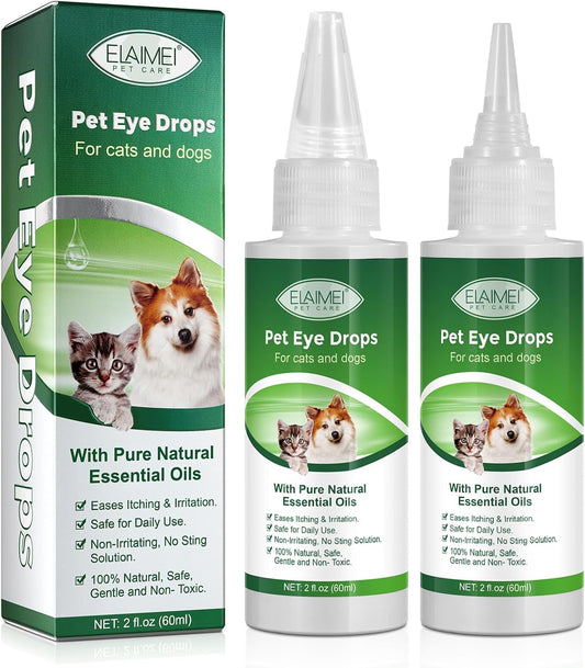 Eye Drops for Dogs, 2PCS Cats and Dogs Eye Drops, Dog Eye Infection Treatment Relieve Eyes Itching & Irritation, Pink Eye & Allergies Symptoms Safe & Gentle Formula