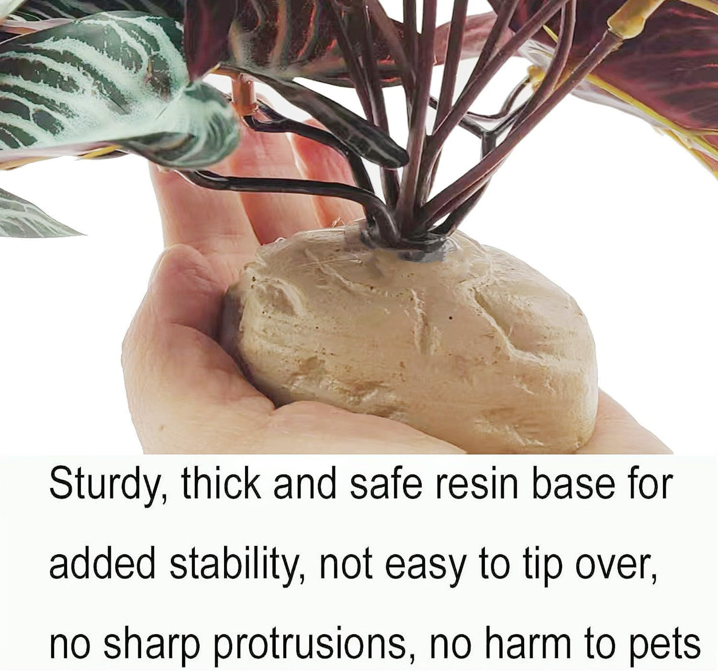 Reptile Plants,Terrarium Decor,Amphibian Habitat Decor,Artificial Plants for Gecko Chameleon Snake Tortoise Tank Accessories with Base(Xanthosoma sagittifolium)