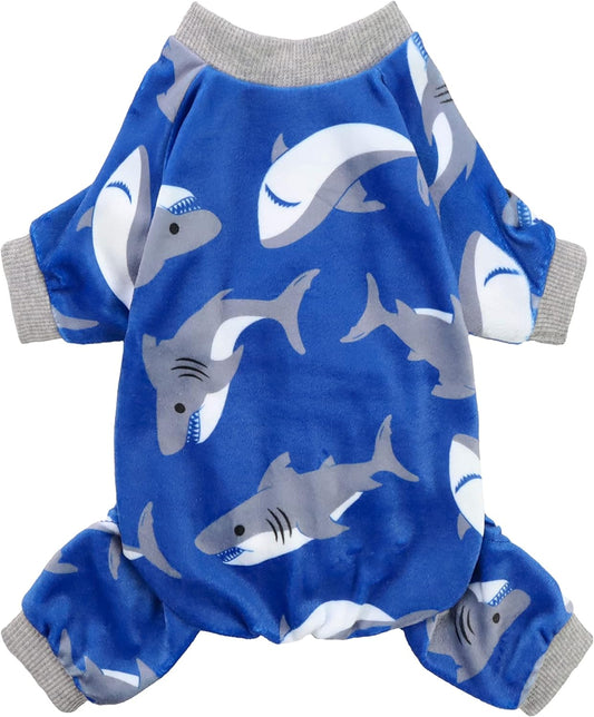 Fitwarm Shark Dog Pajamas, Dog Clothes for Small Dogs Girl Boy, Pet Onesie with Feet, Cat Outfit, Lightweight Velvet, Royal Blue, Small