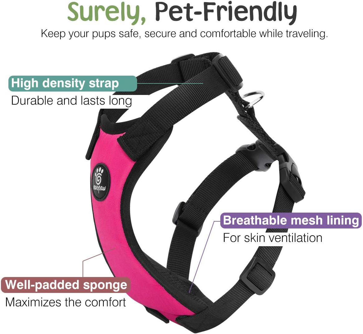 Dog Seat Belt, Safety Vest Dog Car Harness with Adjustable Buckle Dog Seat Belt for Vehicle Nylon Pet Safety Seat Belts Heavy Duty(L, Magenta)