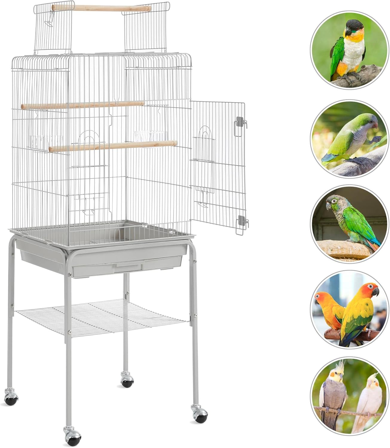 Yaheetech 53.5'' Metal Bird Cage Open Top Parrot Cage w/Stand for Parakeets Cockatiel Canary Quaker Budgies